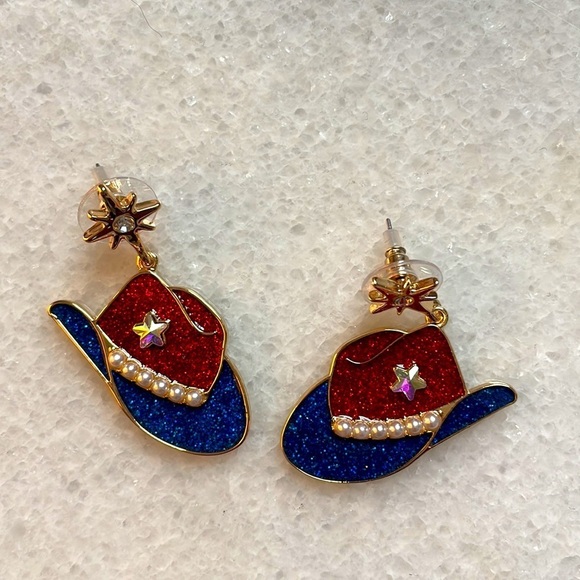 Oh my stars cowgirl Americana earrings Red White Blue pearls fashion jewelry - Picture 2 of 7